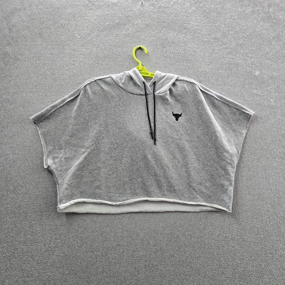 Under Armour x Project Rock Women Hoodie L‎ Gray Fleece Poncho Logo Loose